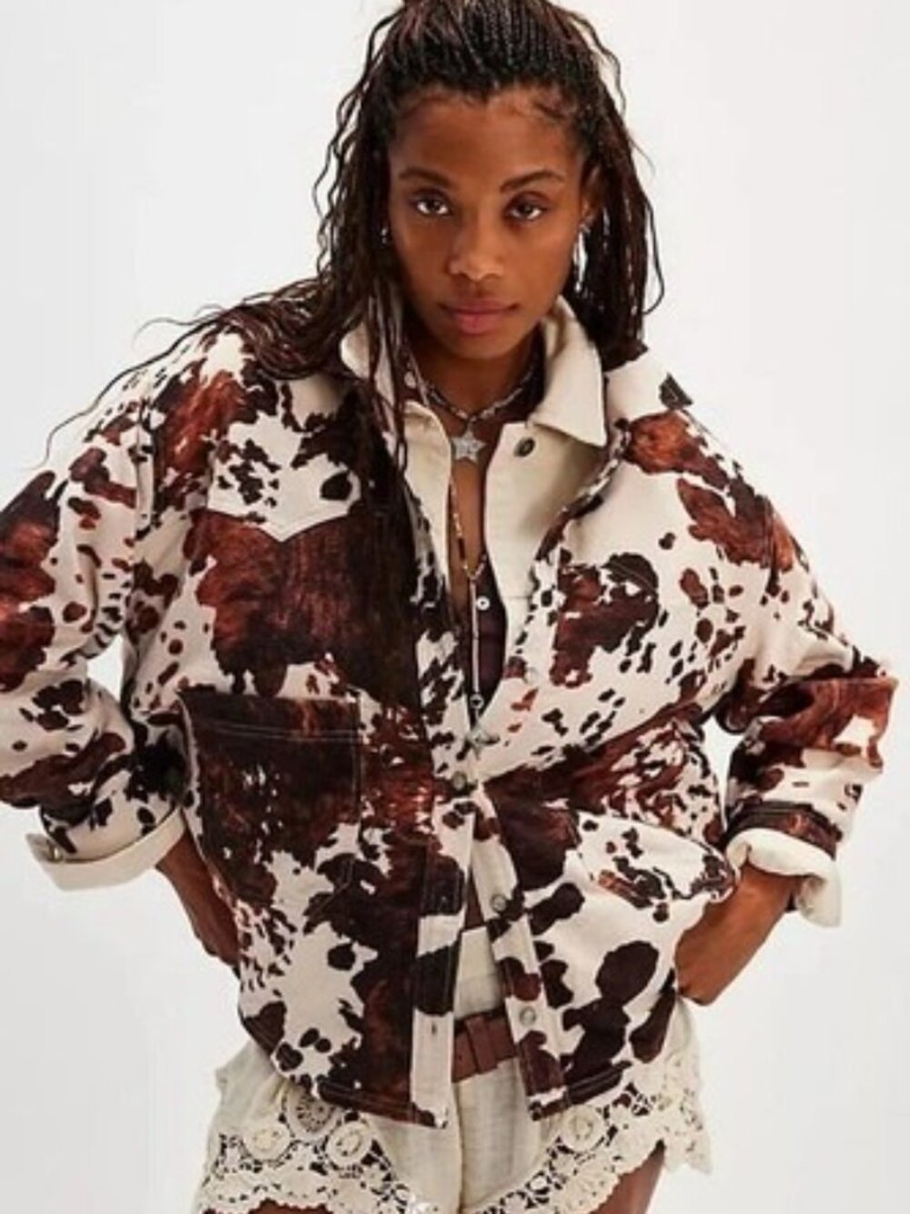 Free People We The Free Calico Flannel Shirt Top Cowhide Printed S NWD 285505